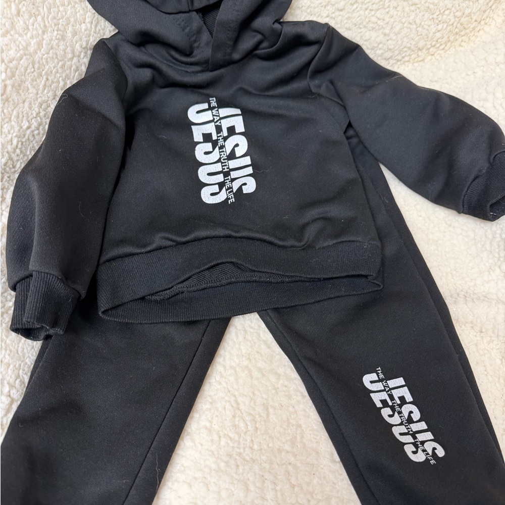 SHEIN Kids Black Sweatpants & Hoodie Set